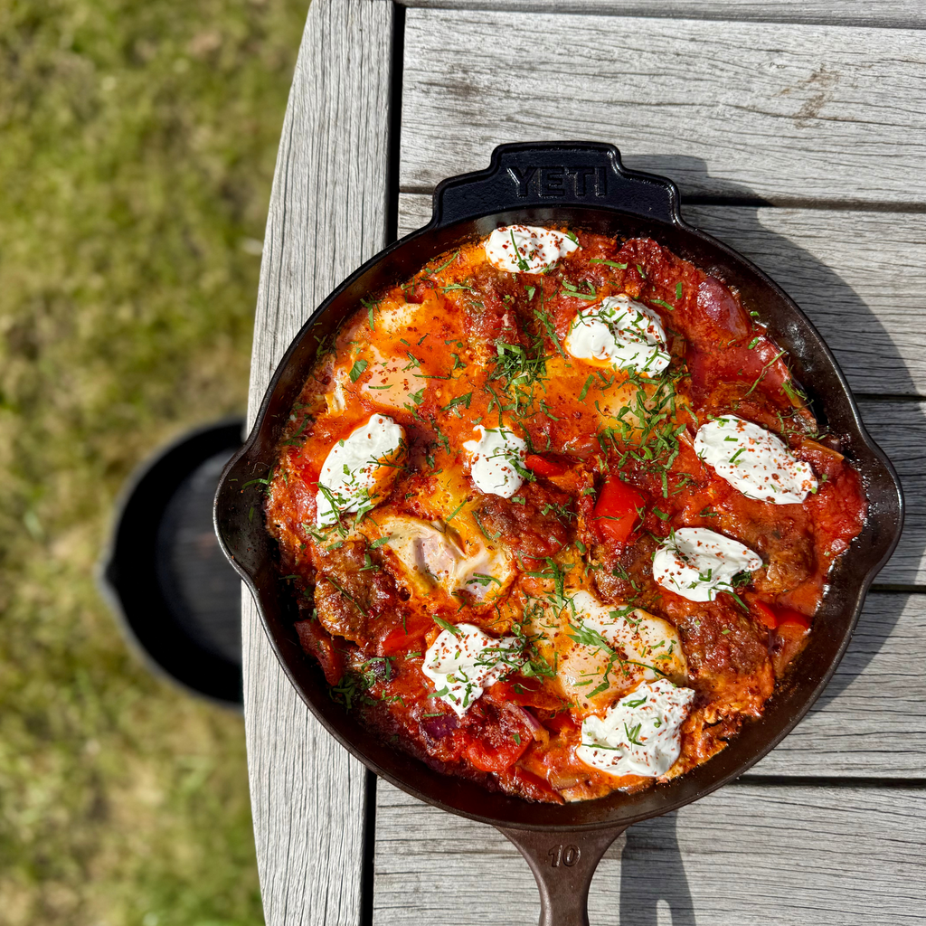 Campfire Lamb Kofta Shakshuka with Rose Harissa & Yoghurt by Matt Burgess