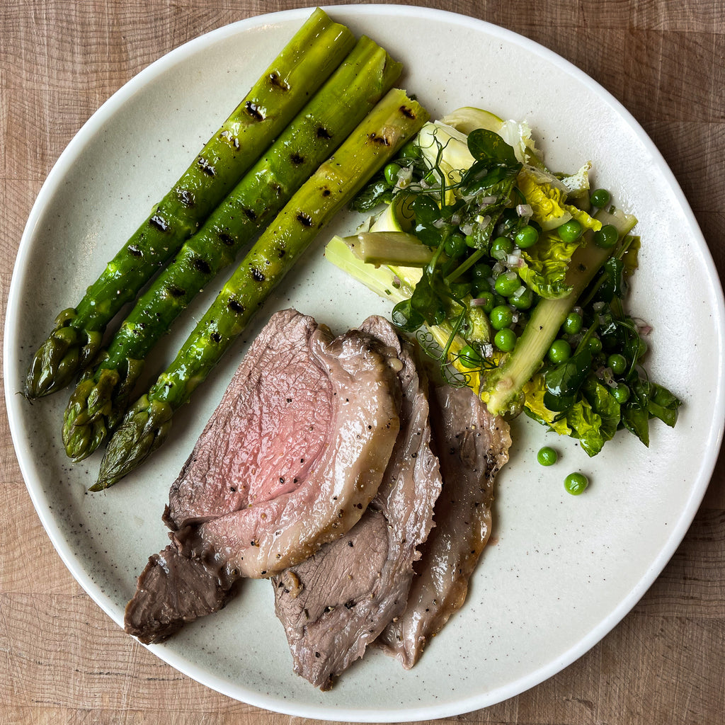 Butterflied leg of lamb with chargrilled asparagus & salad by Barry Horne