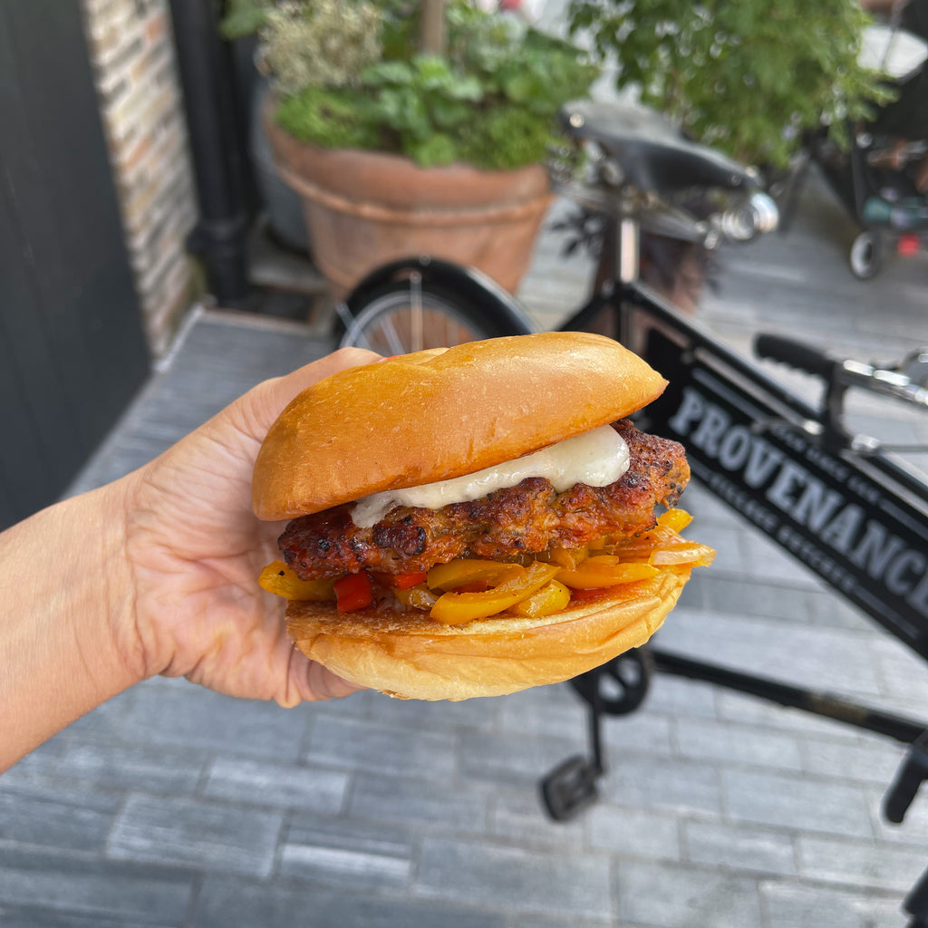 Pork & Chorizo Burgers with Sweet Pepper Relish by Barry Horne