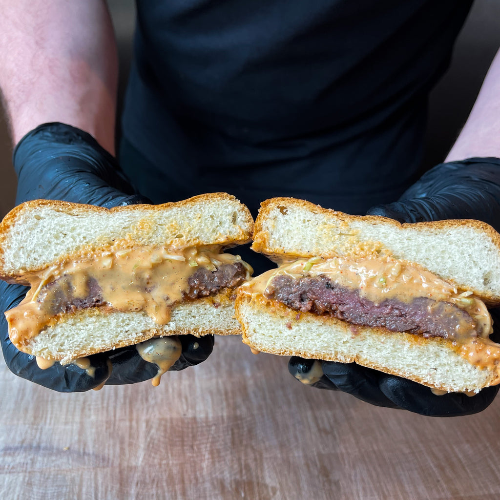 Wagyu Burger with Tonkatsu mayo & shredded cabbage by Barry Horne