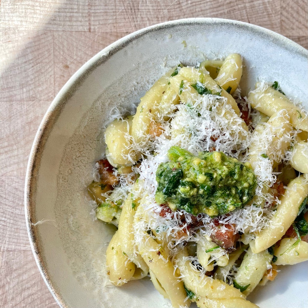 Pasta with Guanciale and Wild Garlic and Hazelnut Pesto by Barry Horne
