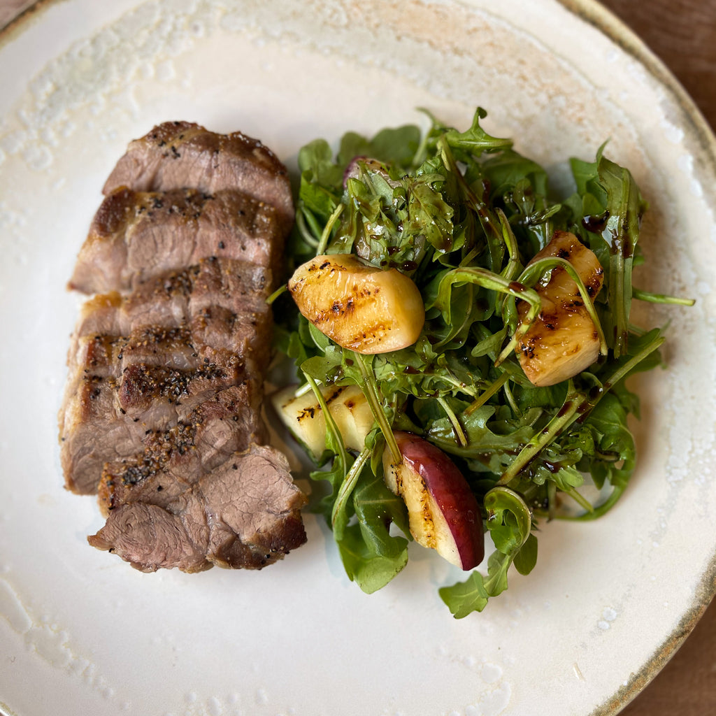 Iberico Pork Collar, Grilled White Peaches & Rocket by Barry Horne
