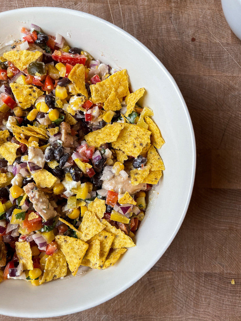 Mexican Chopped Salad with Lime & Tequila Chicken Skewers