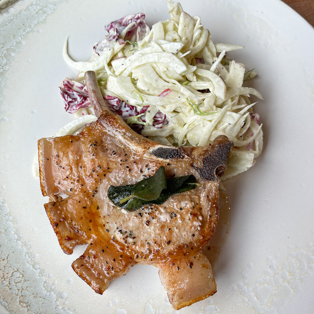 Pork Chop with Apple, Fennel & Endive Salad by Barry Horne