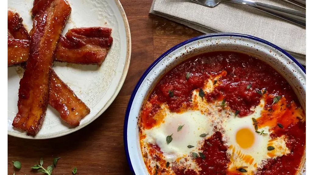 Baked Eggs with Chorizo, Tomato & Maple Bacon