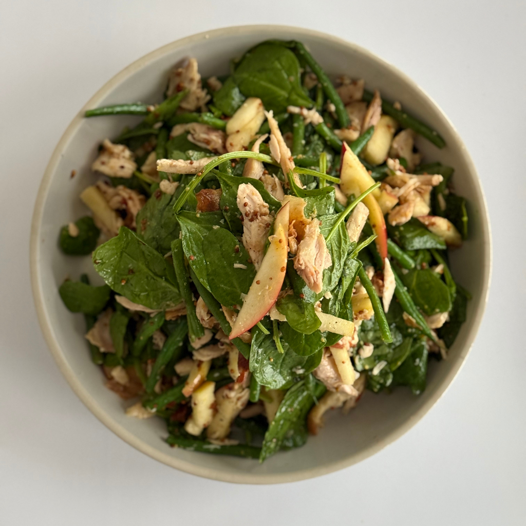 Shredded chicken salad with roasted pepper, apple & balsamic dressing by Matt Burgess