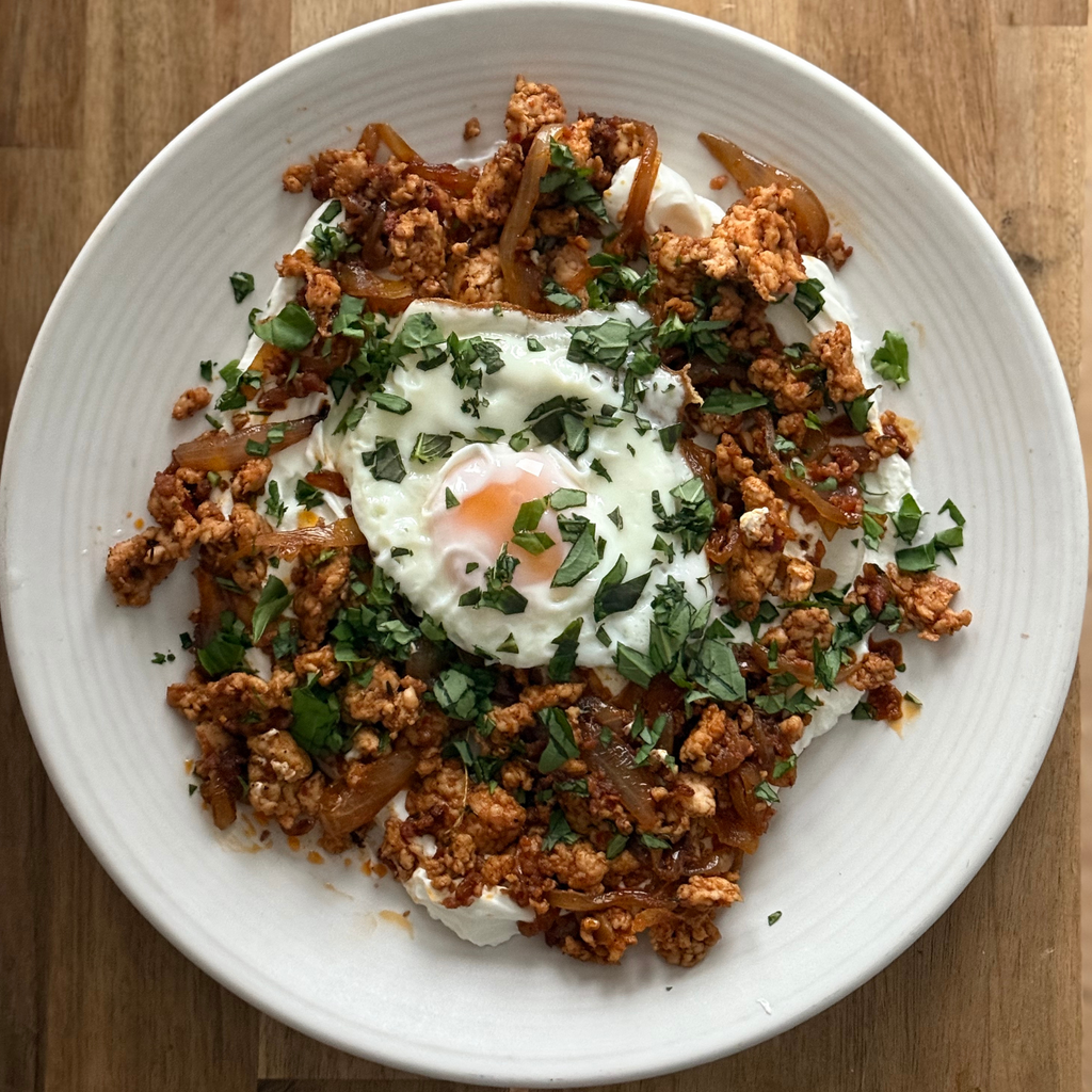 Turkey Mince, Nduja, Yogurt Brunch with a Fried Egg by Matt Burgess