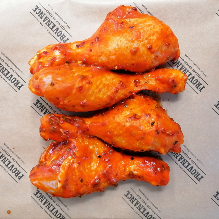 Bourbon covered chicken drumsticks by Provenance Village Butcher