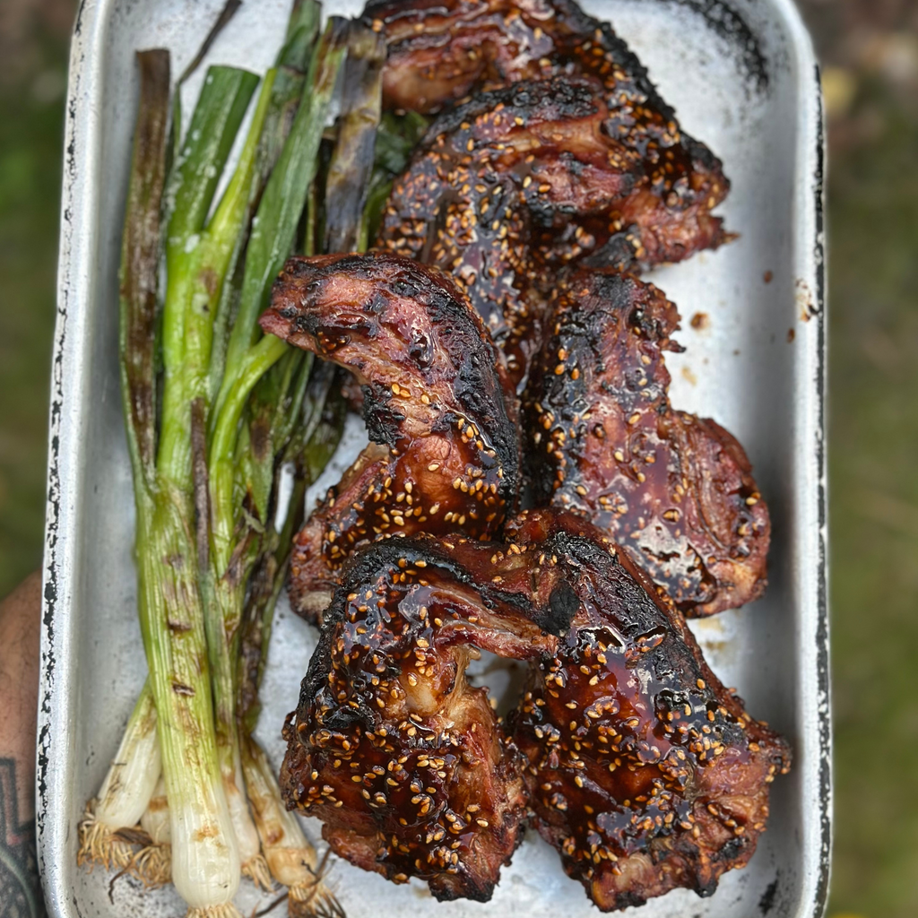 BBQ Hoisin & Balsamic Glazed Lamb Chops with Grilled Spring Onions by Matt Burgess