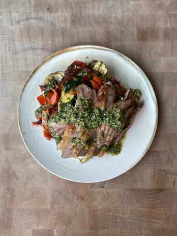 BBQ Leg of Lamb with Salsa Verde & Chargrilled Veggies