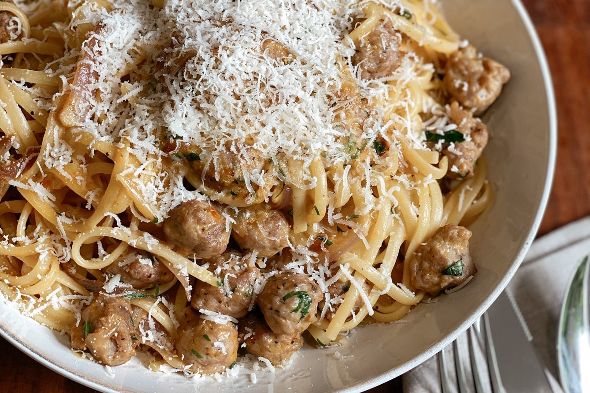 Sausage Carbonara Linguine with Parmesan Recipe Provenance Village