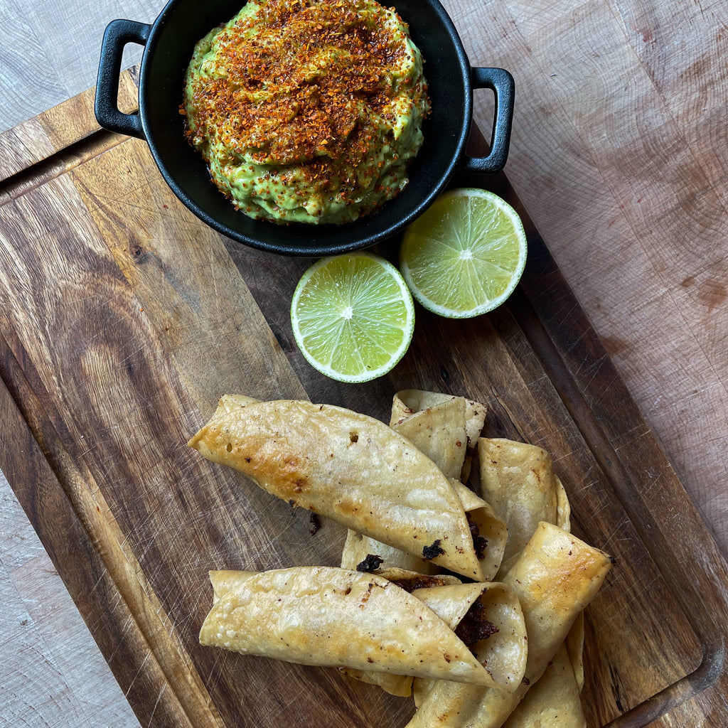 Chipotle & honey chicken taquitos with guacamole by Barry Horne