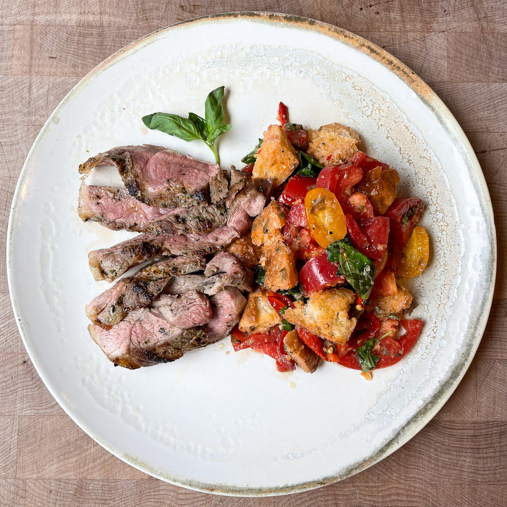 Lamb leg steak with Panzanella salad by Barry Horne
