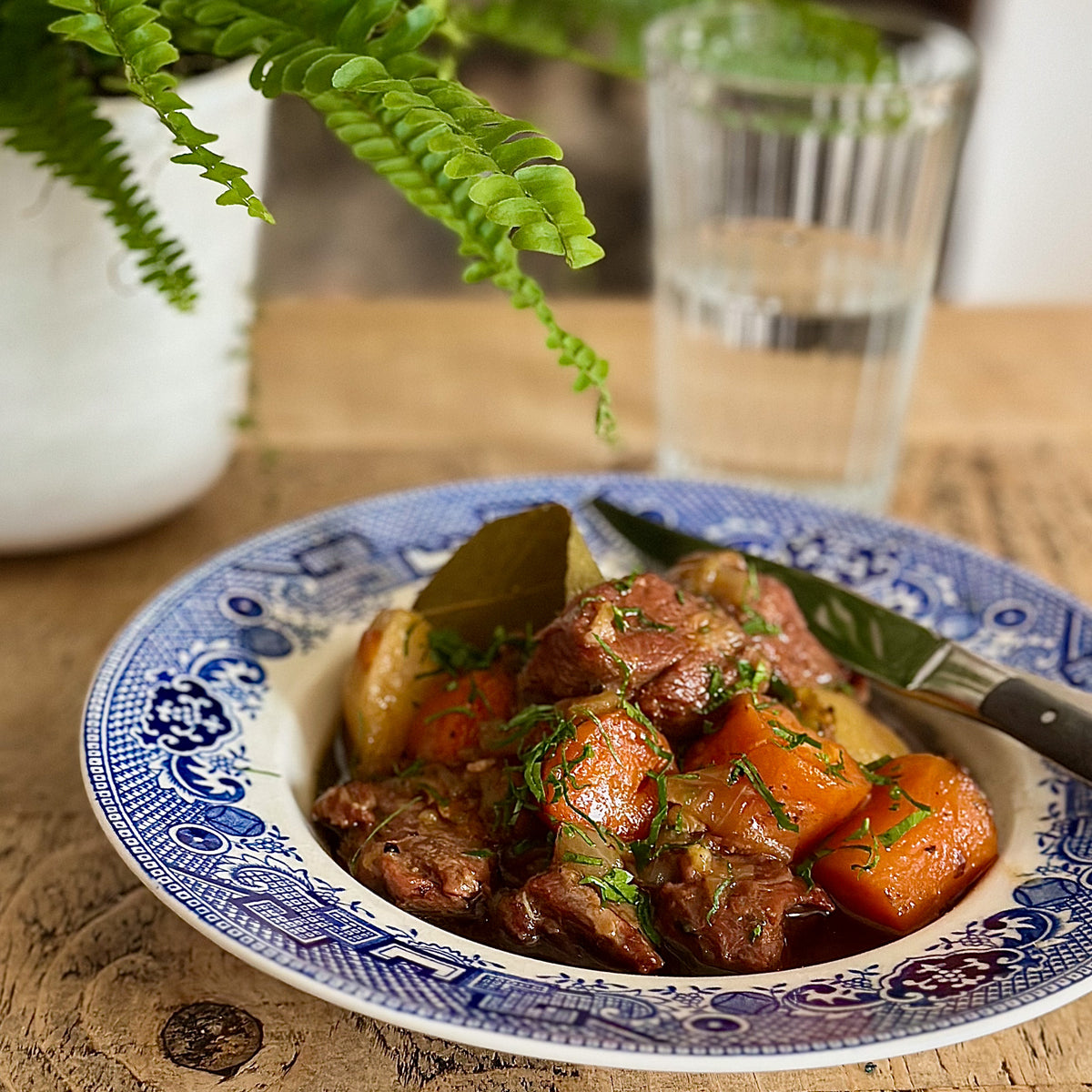 Slow-cooked lamb neck stew with potatoes, leeks and carrots for St Pat– Provenance Village Butcher Delivery