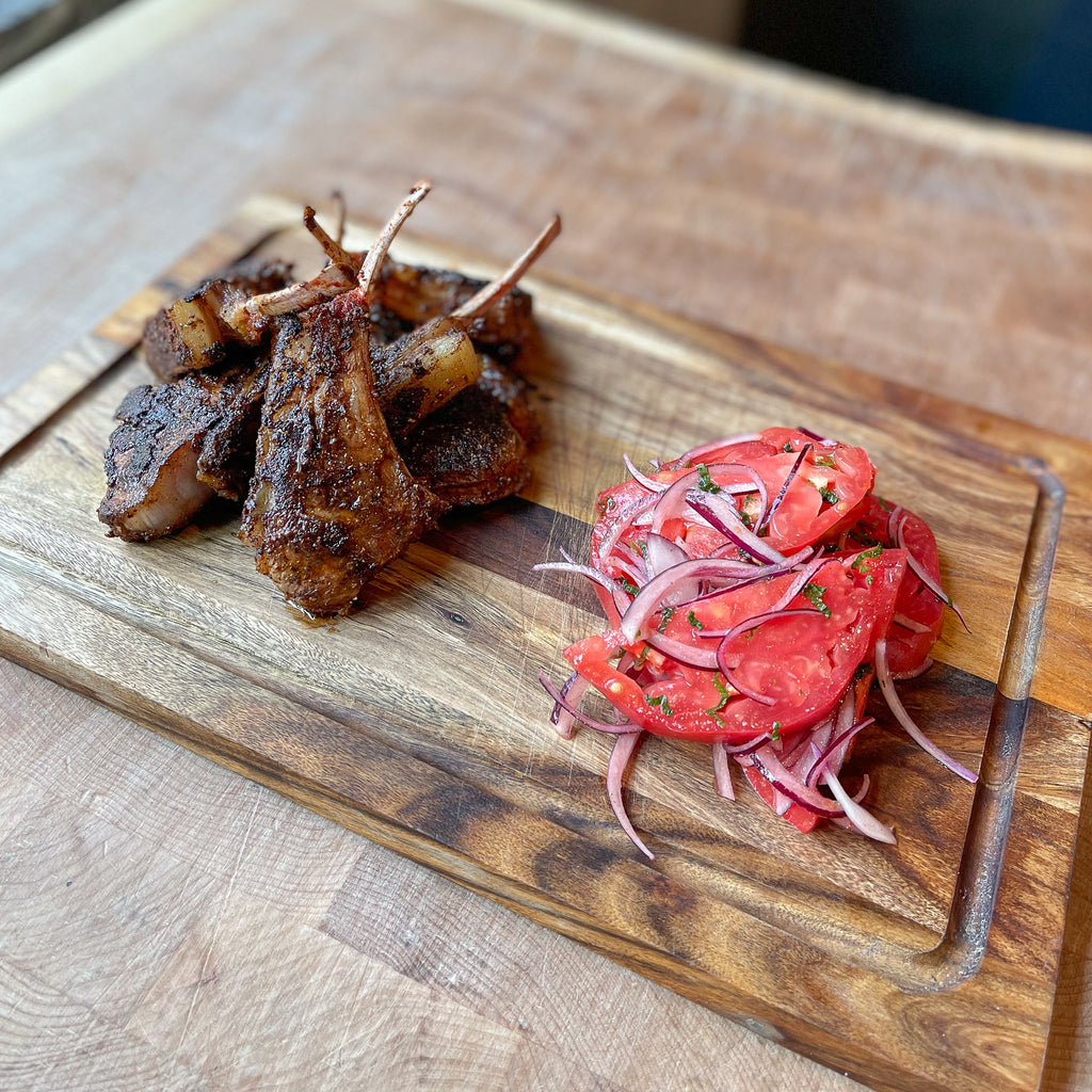 Middle Eastern Lamb Cutlets with Tomato & Onion Salad by Barry Horne