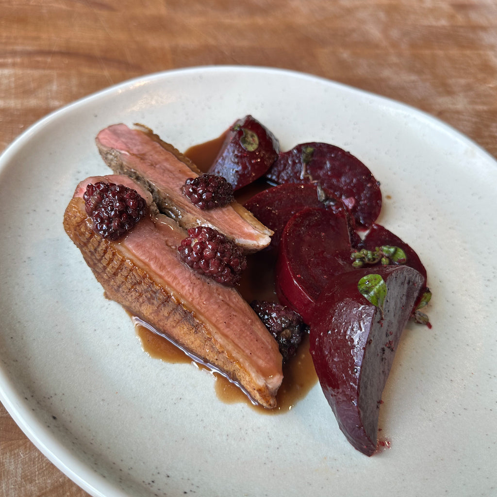Duck breast with red wine & blackberry sauce & salt baked beetroot by Barry Horne