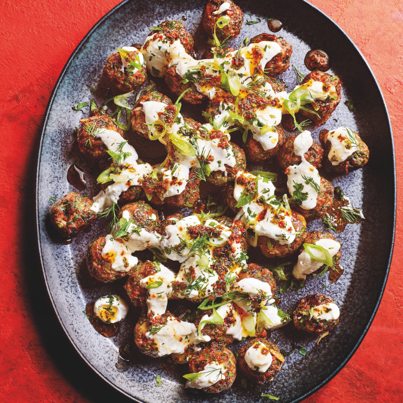 Herb Koftas with Warm Yogurt  Sauce & Spiced Mint Butter by Sabrina Ghayour