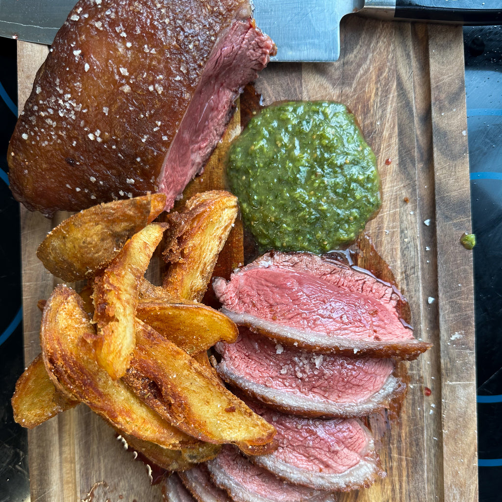 Picanha Steak With Tomstillo Salsa Verde & Beef Fat Fries by Matt Burgess