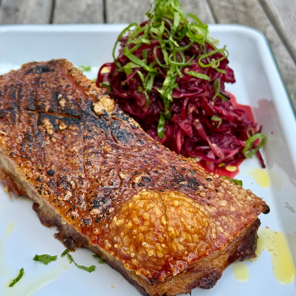 Roasted Pork Belly with Beetroot & Miso Slaw by Matt Burgess