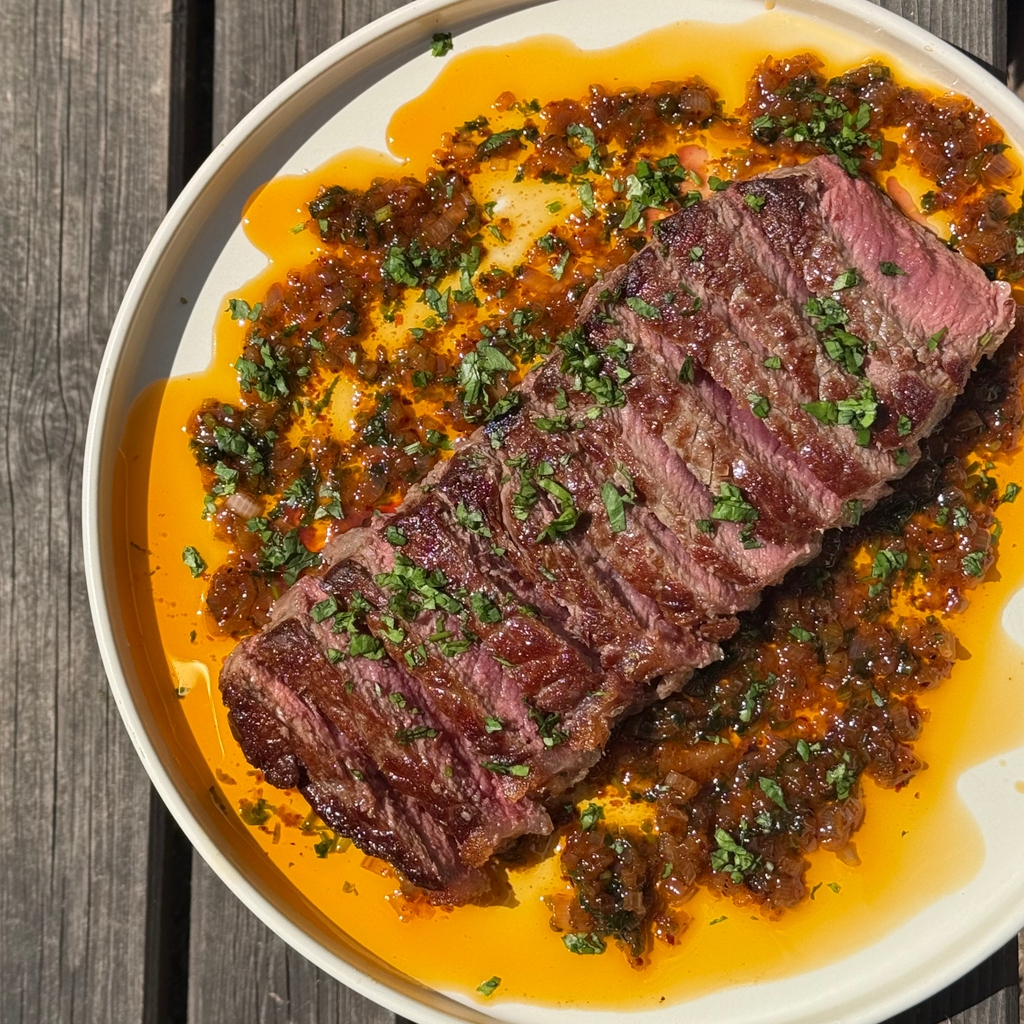 Farm Wilder Sirloin Steak with Aleppo Chilli Brown Butter & Maple Sauce by Matt Burgess