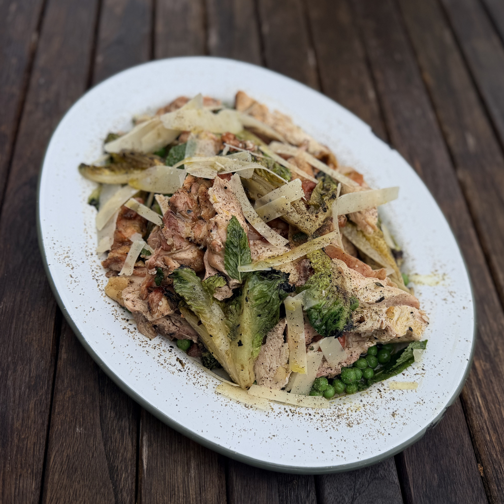 Lemon, Thyme & Garlic Chicken with Charred Gem Salad by Matt Burgess.