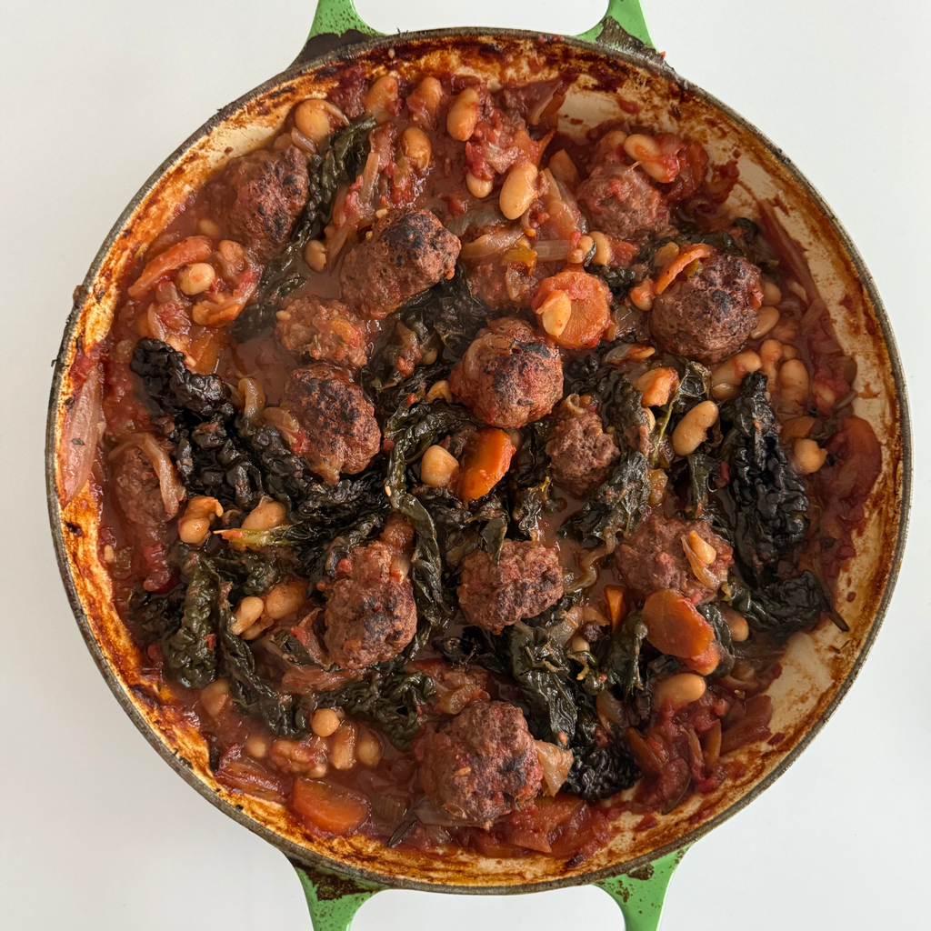 Beef Meatball & Cannellini Bean Casserole with Cavolo Nero by Matt Burgess