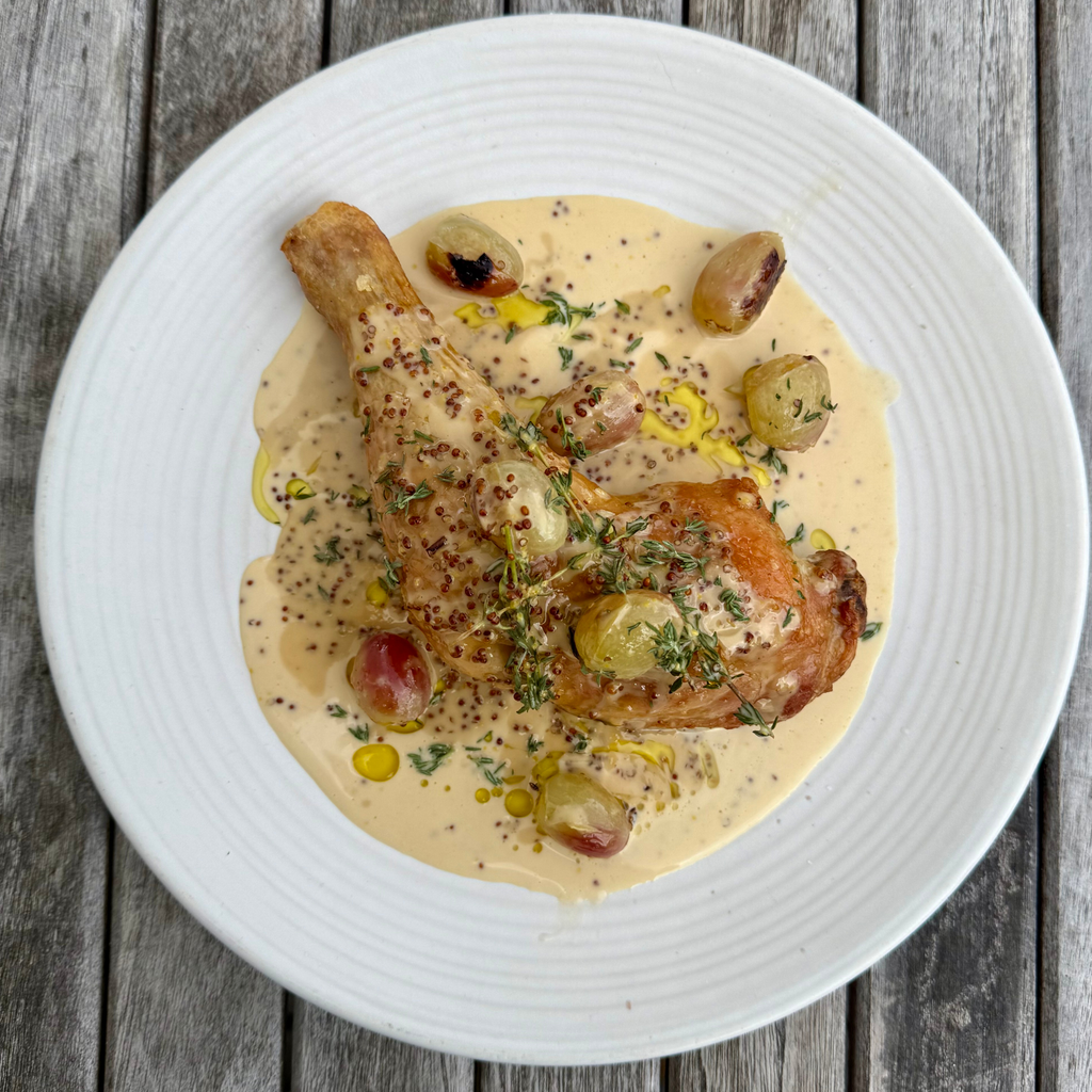 Roasted Chicken Legs with Blistered Grapes & Marsala Cream Sauce by Matt Burgess